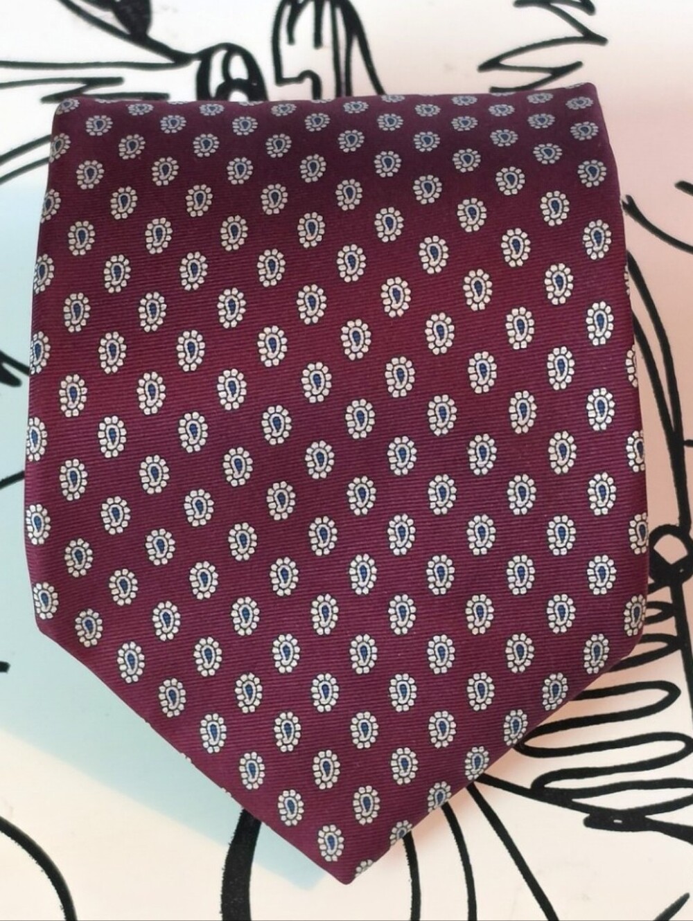 Tie Rack Angelo Bosani Men's Tie Burgundy Paisley Geometric 100% Silk Italy